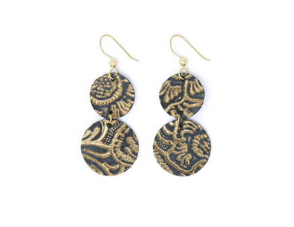 Carved Black and Bronze Cascade Earrings