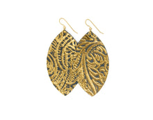 Load image into Gallery viewer, Carved Black and Bronze Leather Earrings
