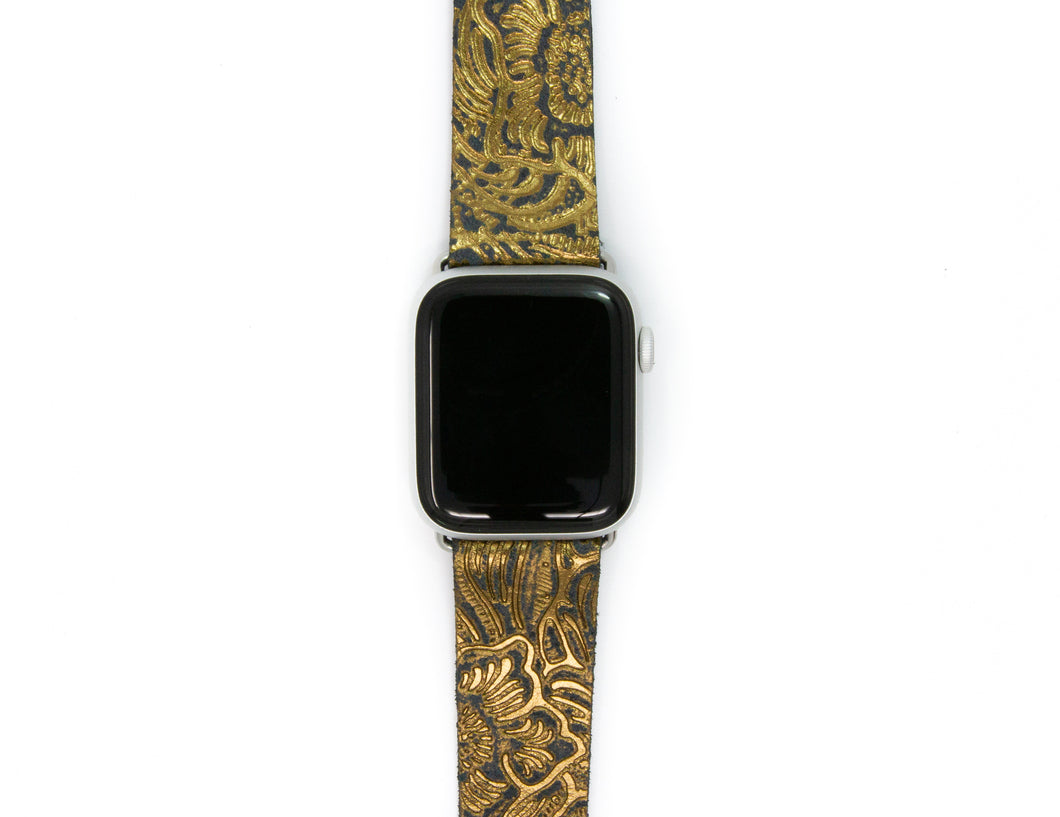 Carved Black and Bronze Watch Band