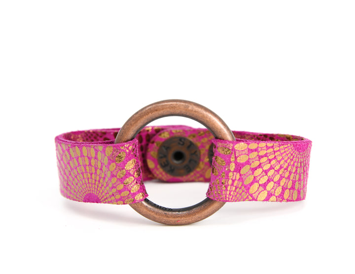 Starburst Magenta Leather Bracelet