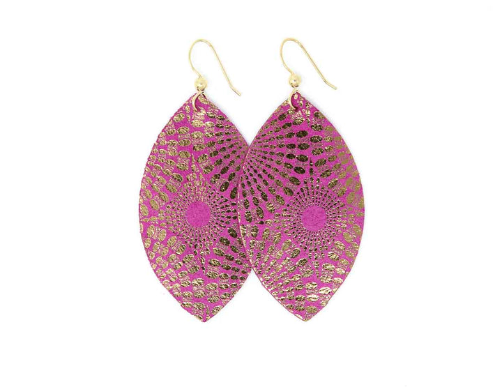 Starburst Magenta Leather Earrings