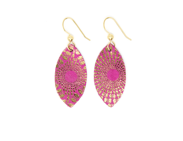 Starburst Magenta Leather Earrings