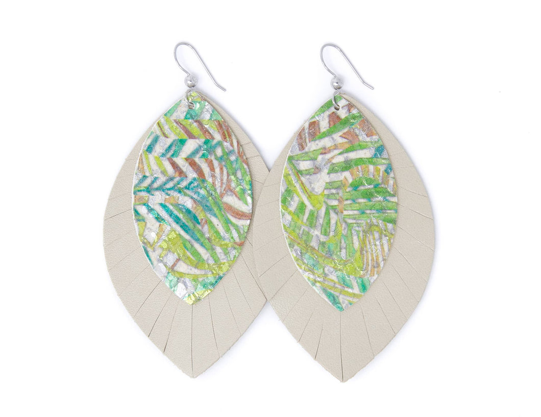 Rio With Cream Layered Leather Earrings