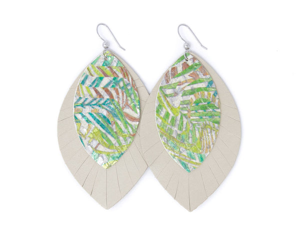 Rio With Cream Layered Leather Earrings