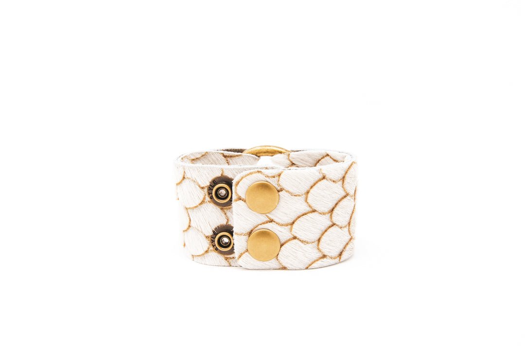 Scalloped in Taupe and Cream Leather Cuff