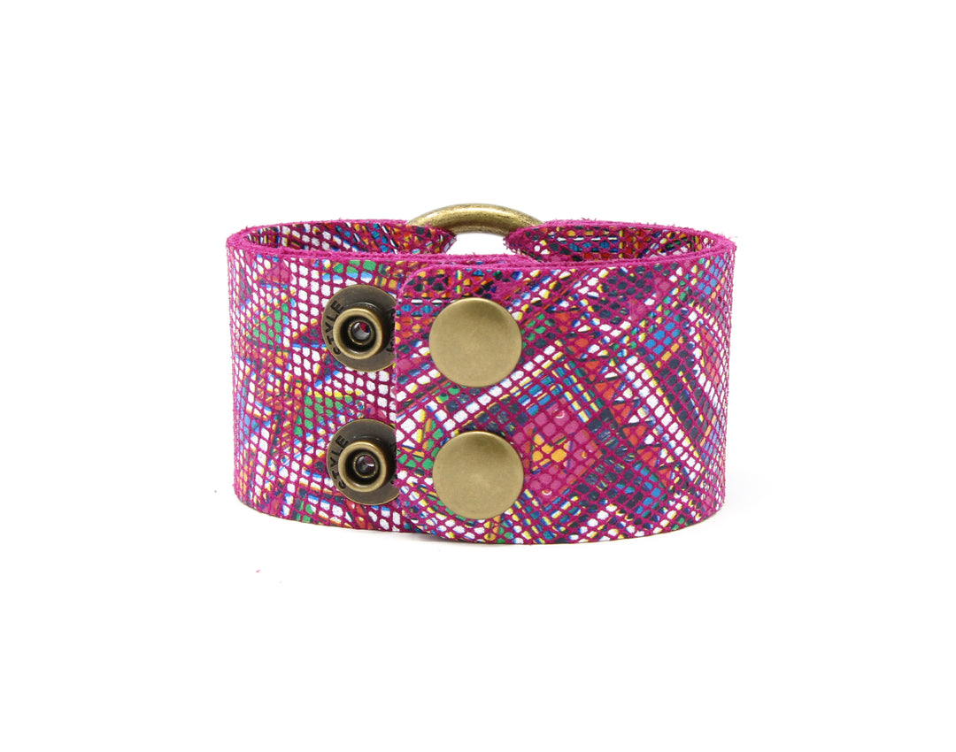 Raspberry Beret Leather Cuff