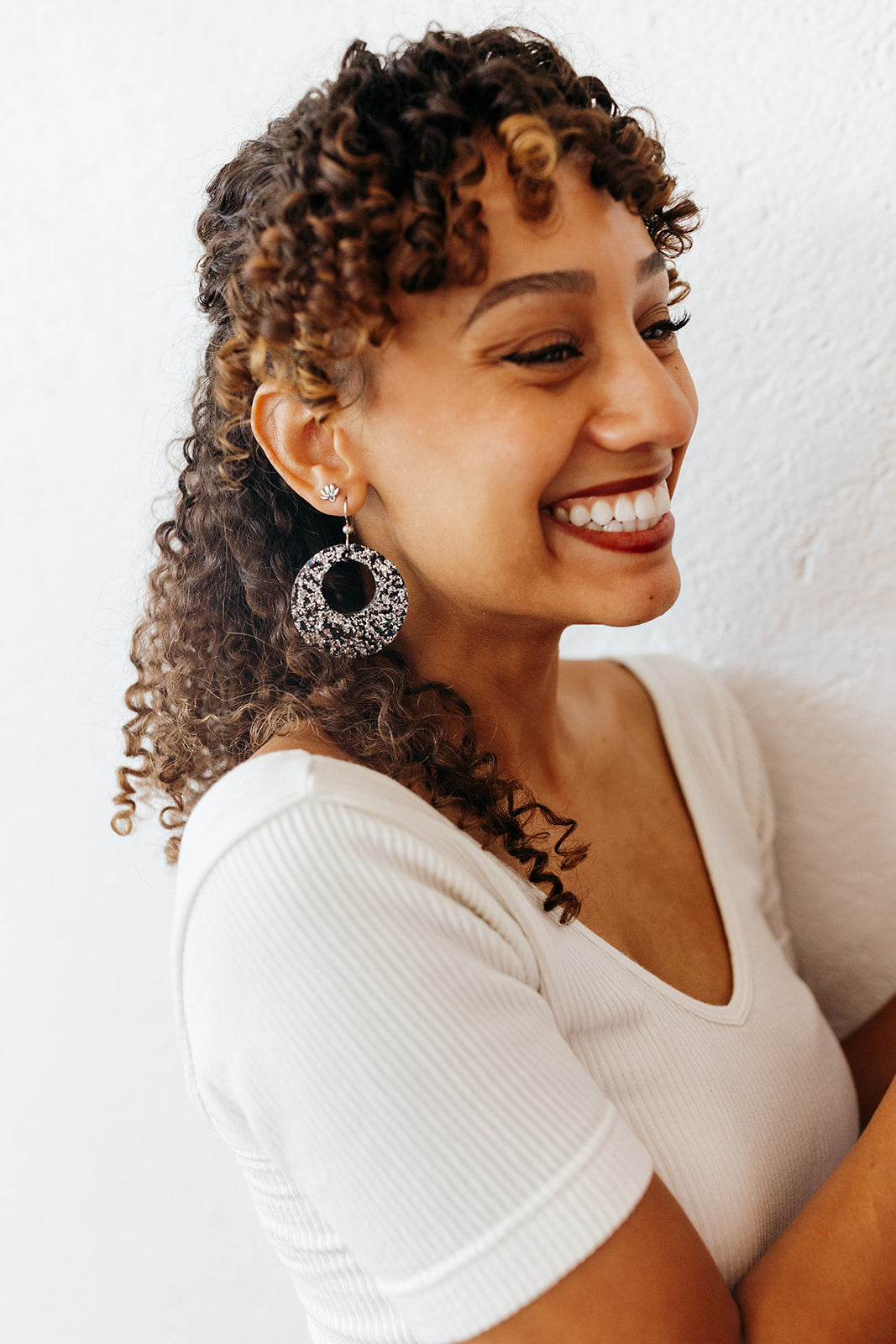 Sparkle in Black Hoop de Hoop Leather Earrings