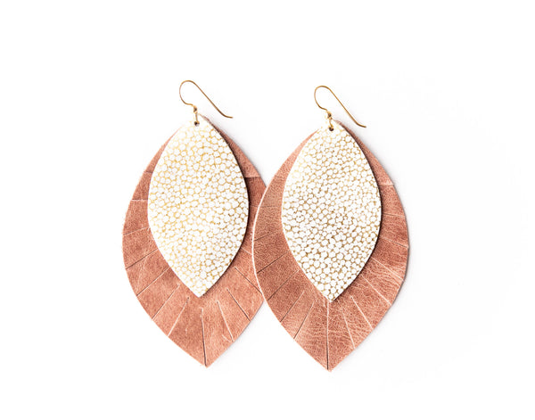 White Sands With Blush Layered Leather Earrings