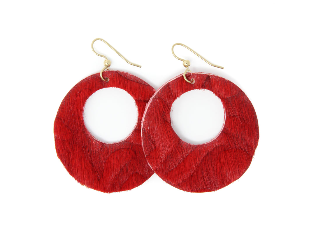 Viva Red Hoop de Hoop Leather Earrings