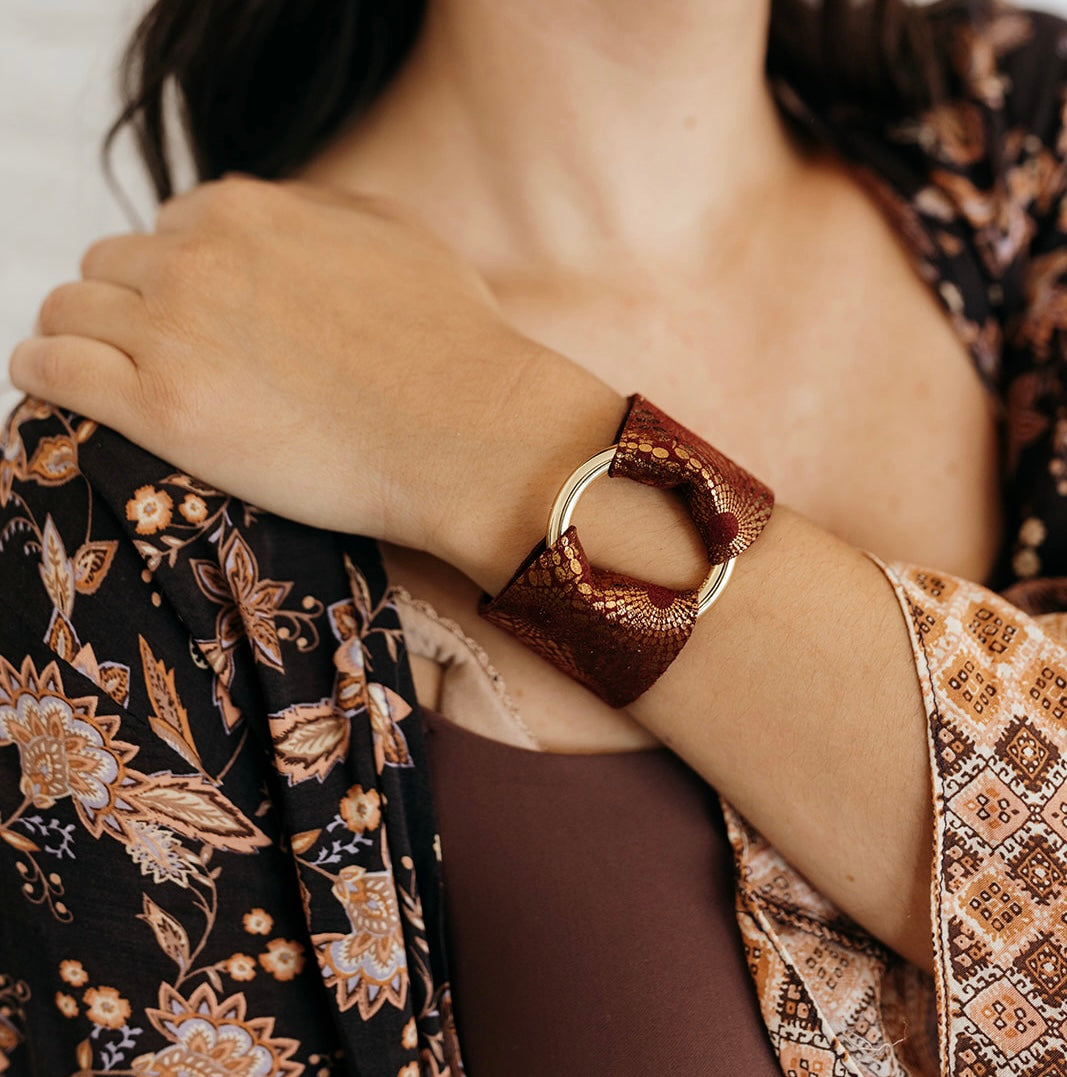 Starburst Berry Leather Cuff