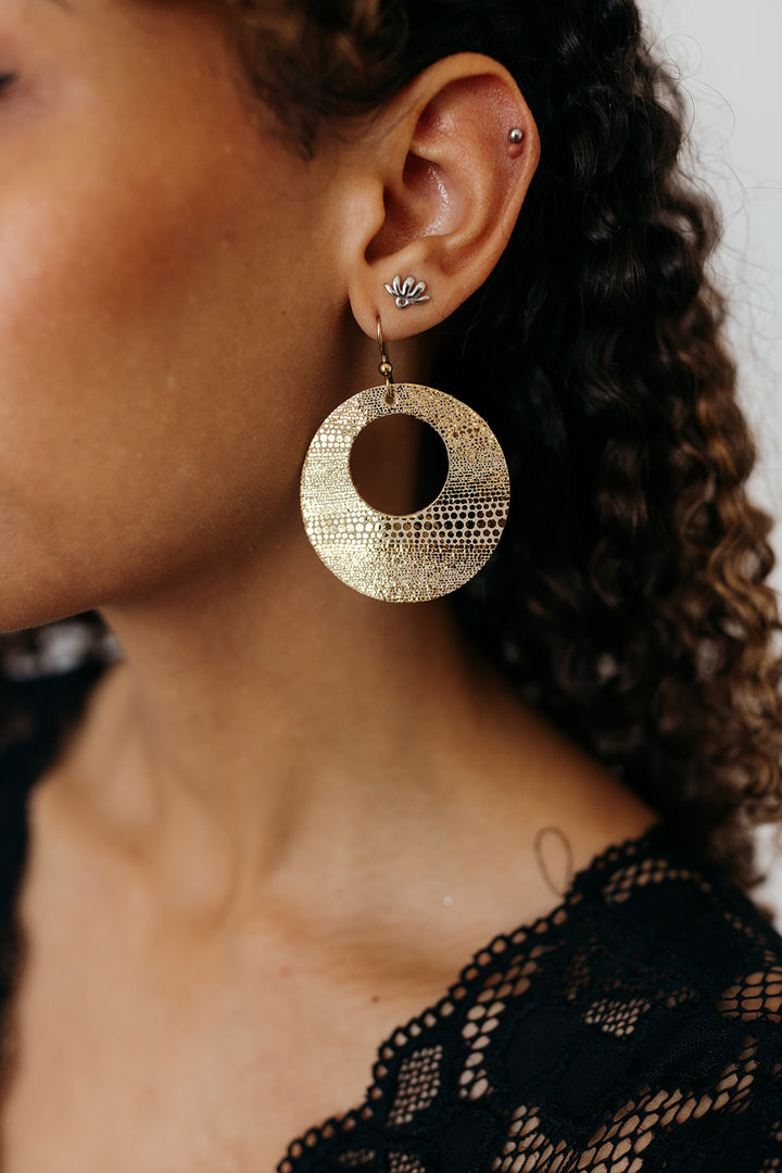 Luna Gold Hoop de Hoop Leather Earrings