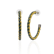 Load image into Gallery viewer, Deep Green &amp; Yellow Braided Hoop Earrings
