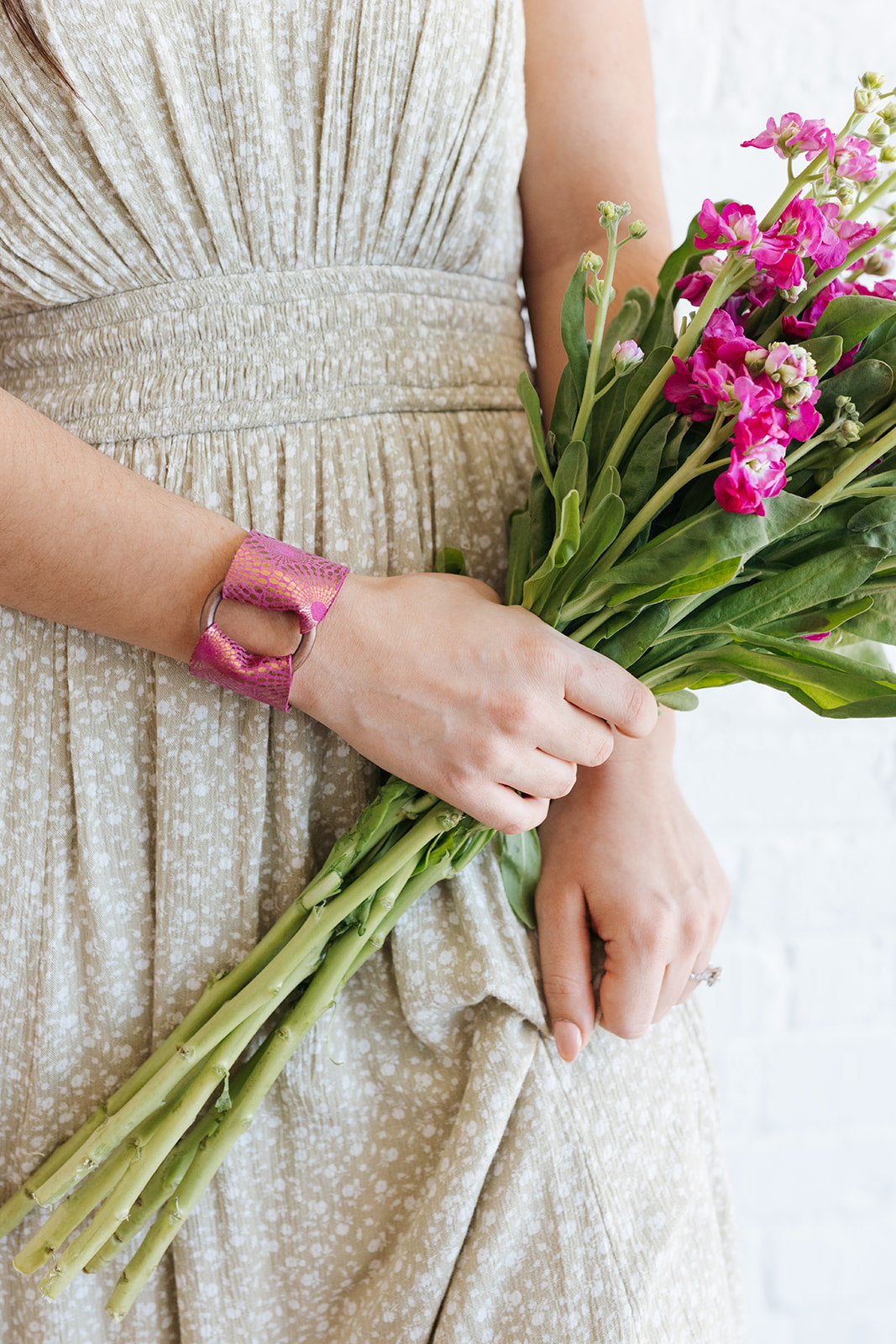 Starburst Magenta Leather Cuff