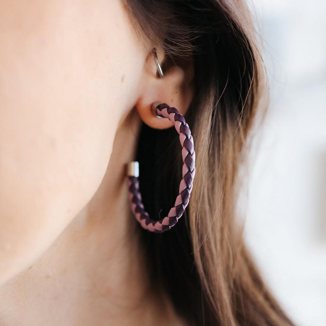 Double Purple Braided Hoop Earrings