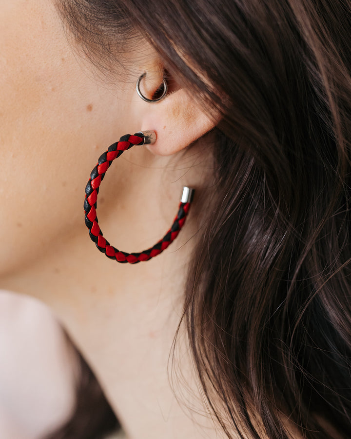 Black & Red Braided Hoop Earrings