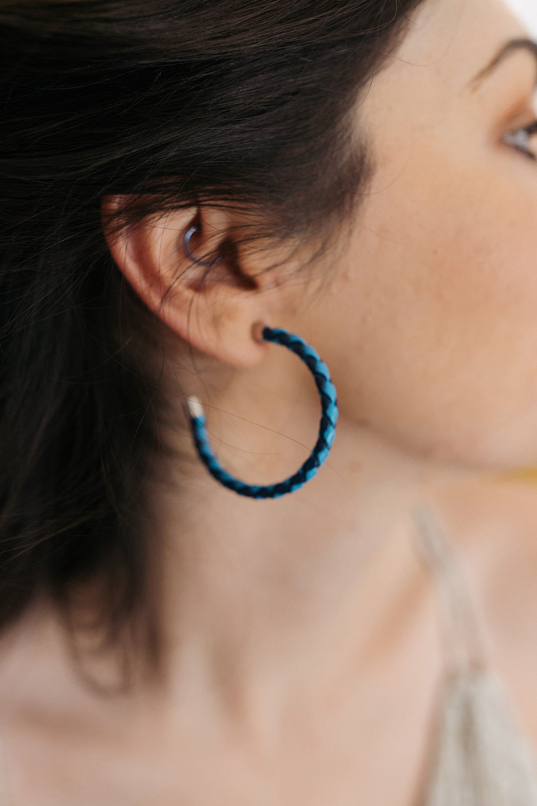 Blue Shimmer Braided Hoop Earrings