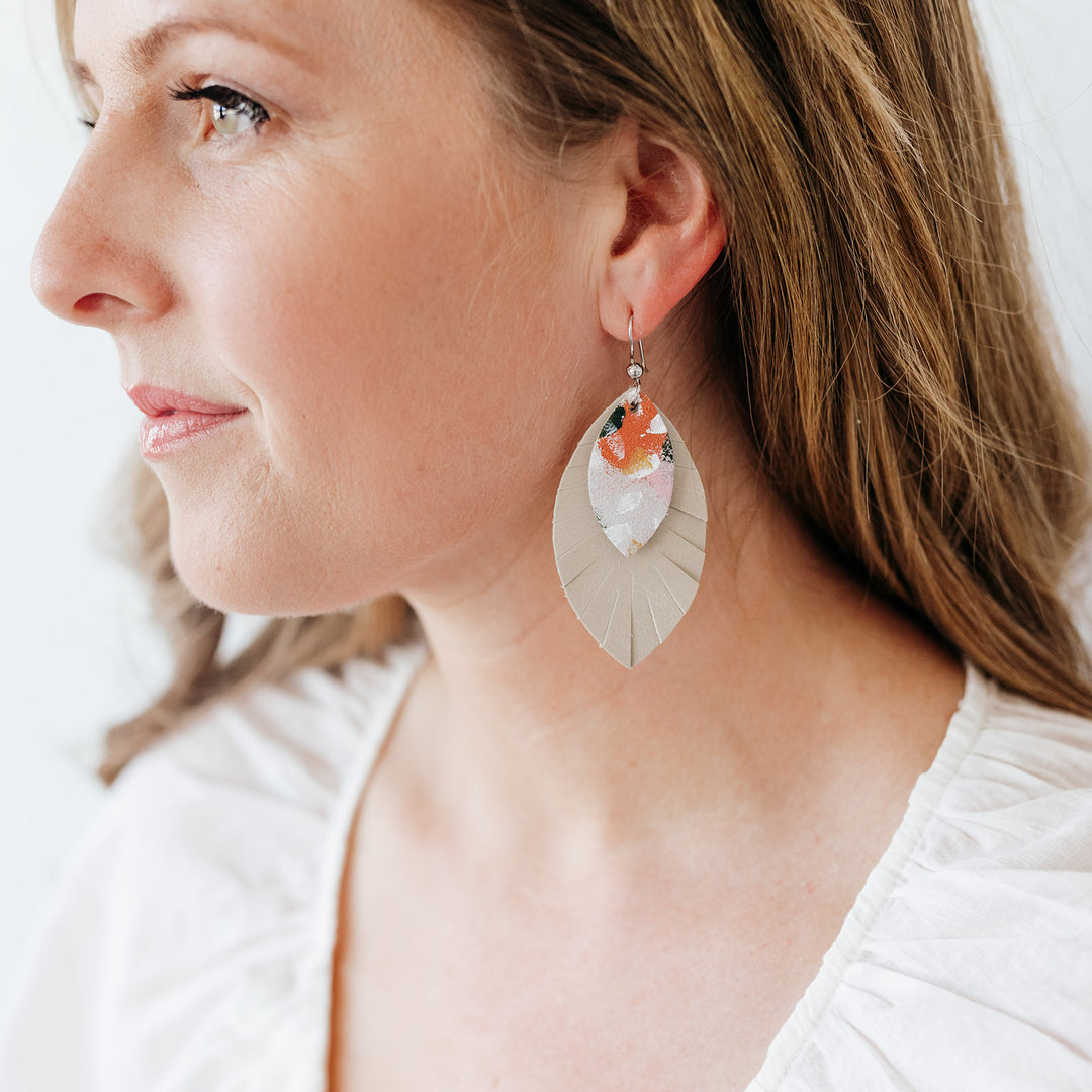 Small Steps with Cream Fringe Layered Earrings | Hand-Painted by Rachel Camfield