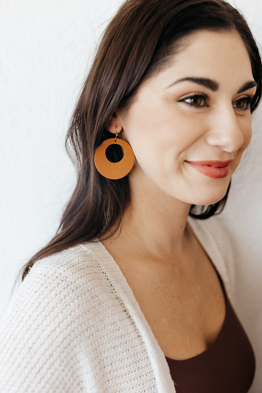 Classic Brown Hoop de Hoop Leather Earrings