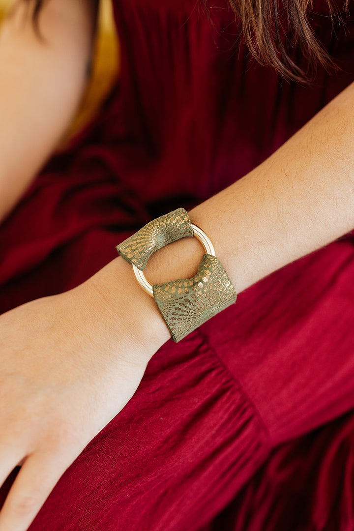 Starburst Green Leather Cuff