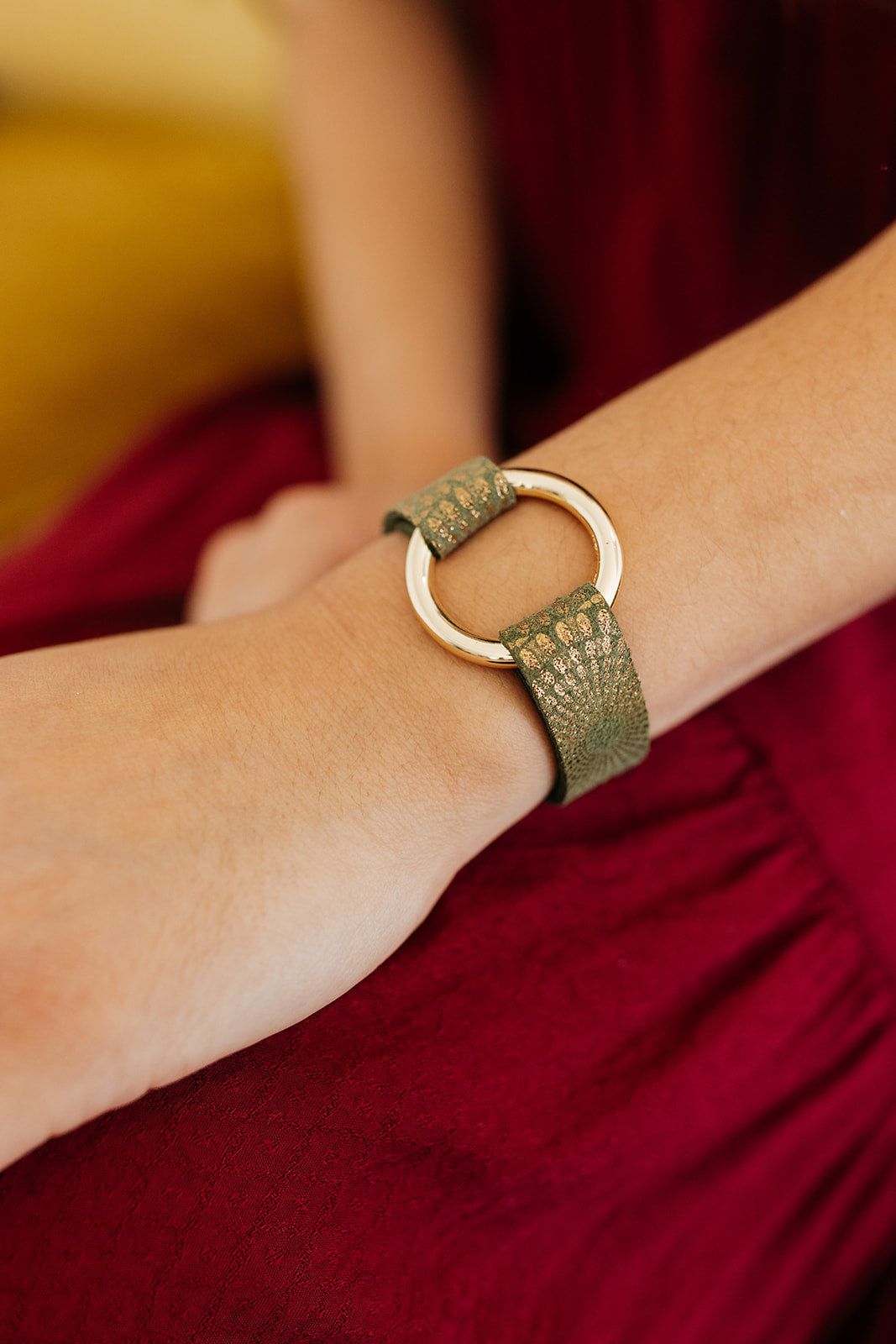 Starburst Green Leather Bracelet