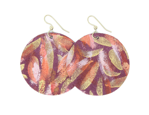 Live Out Loud Round Leather Earrings | Hand-painted by Jeanetta Gonzales