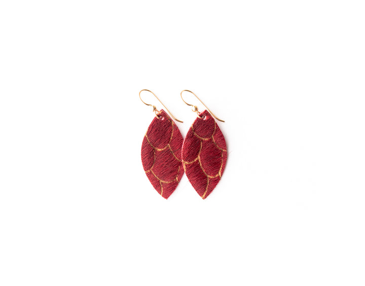 Scalloped in Red Leather Earrings