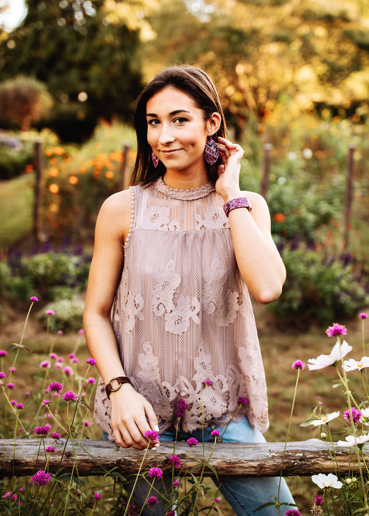 Raspberry Beret Leather Earrings