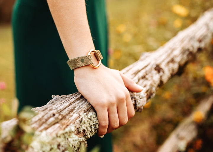 Starburst Green Leather Bracelet