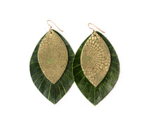 Load image into Gallery viewer, Green Starburst with Dark Green Fringe Layered Earrings
