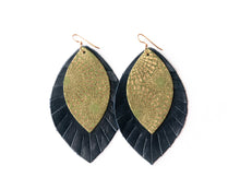 Load image into Gallery viewer, Green Starburst with Navy Fringe Layered Earrings
