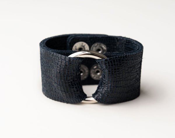 Navy Shimmer Leather Cuff