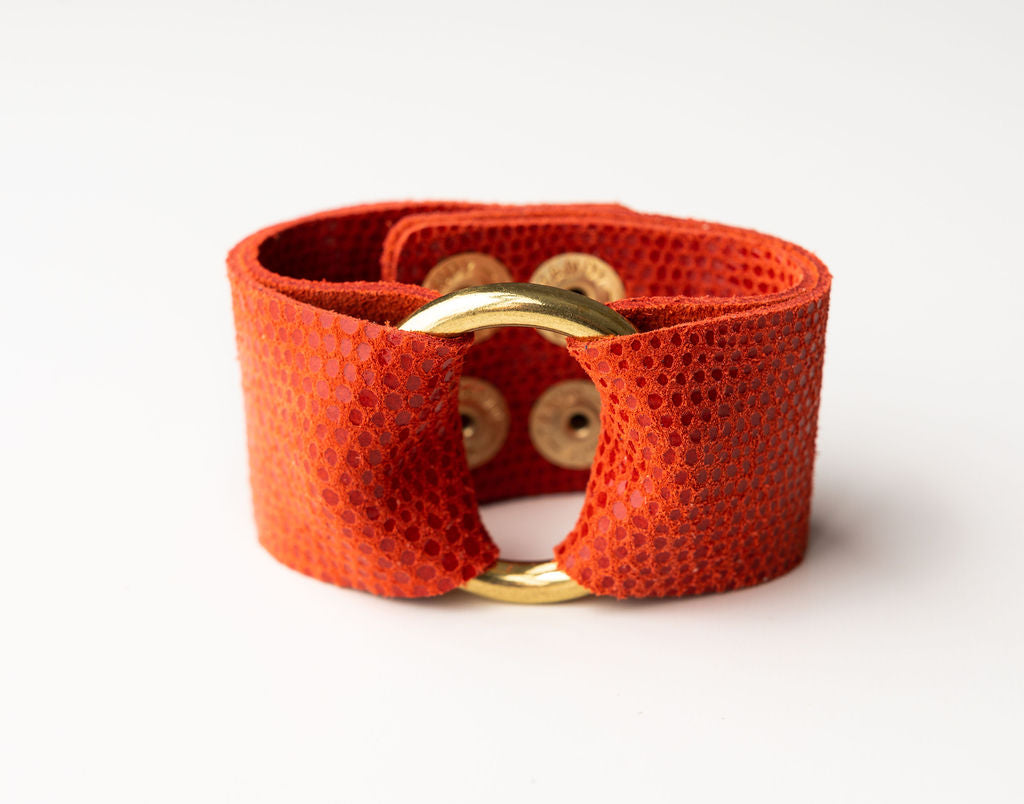 Coral Shimmer Leather Cuff