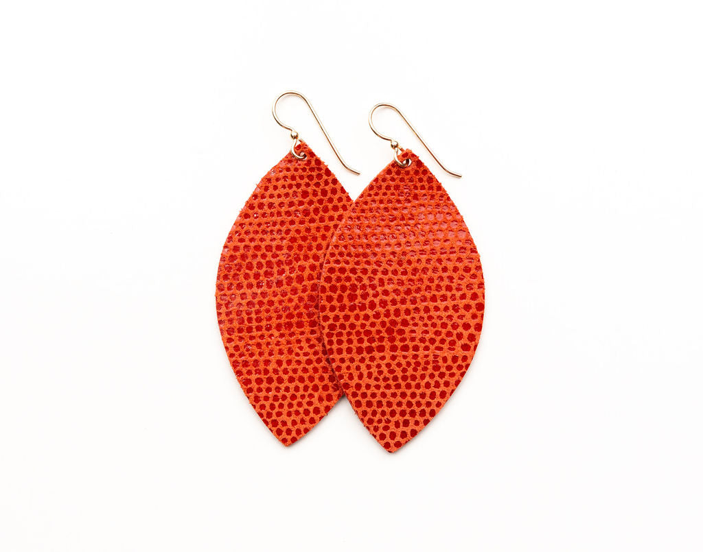 Coral Shimmer Leather Earrings