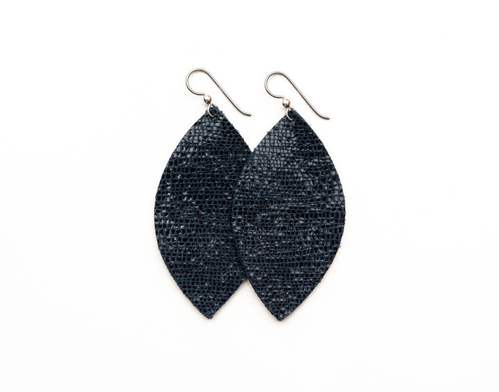 Navy Shimmer Leather Earrings