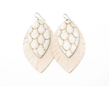 Load image into Gallery viewer, Scalloped in Cream with Cream Fringe Layered Earrings
