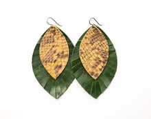 Load image into Gallery viewer, Butterscotch with Dark Green Fringe Layered Earrings
