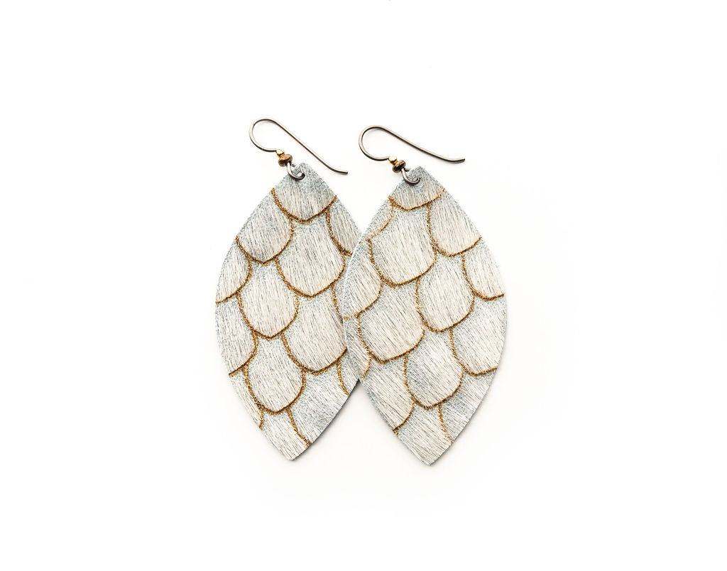 Scalloped in Taupe and Cream Leather Earrings