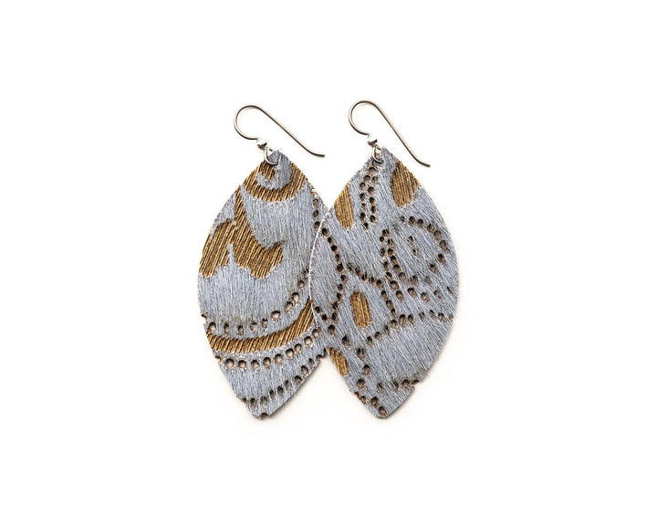 Grey Lace Leather Earrings