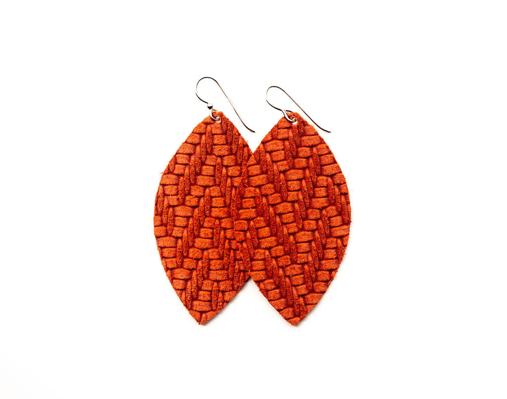 Coral Chevron Leather Earrings