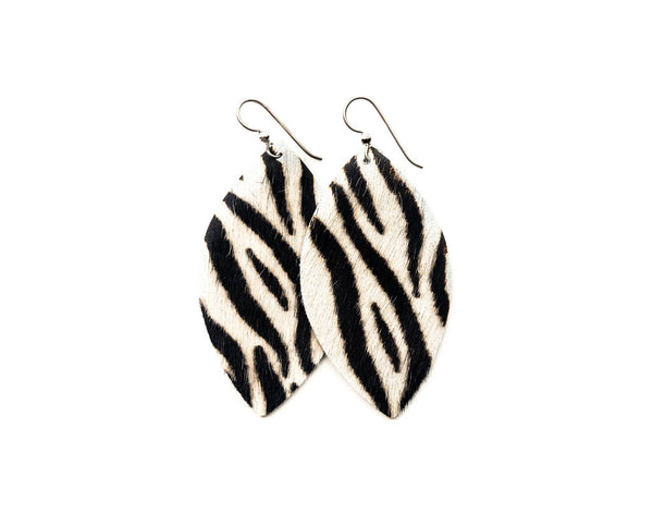 Zebra Black and White Leather Earrings