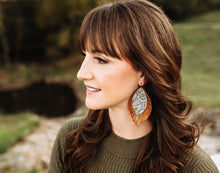 Load image into Gallery viewer, Grey Lace with Brown Fringe Layered Earrings
