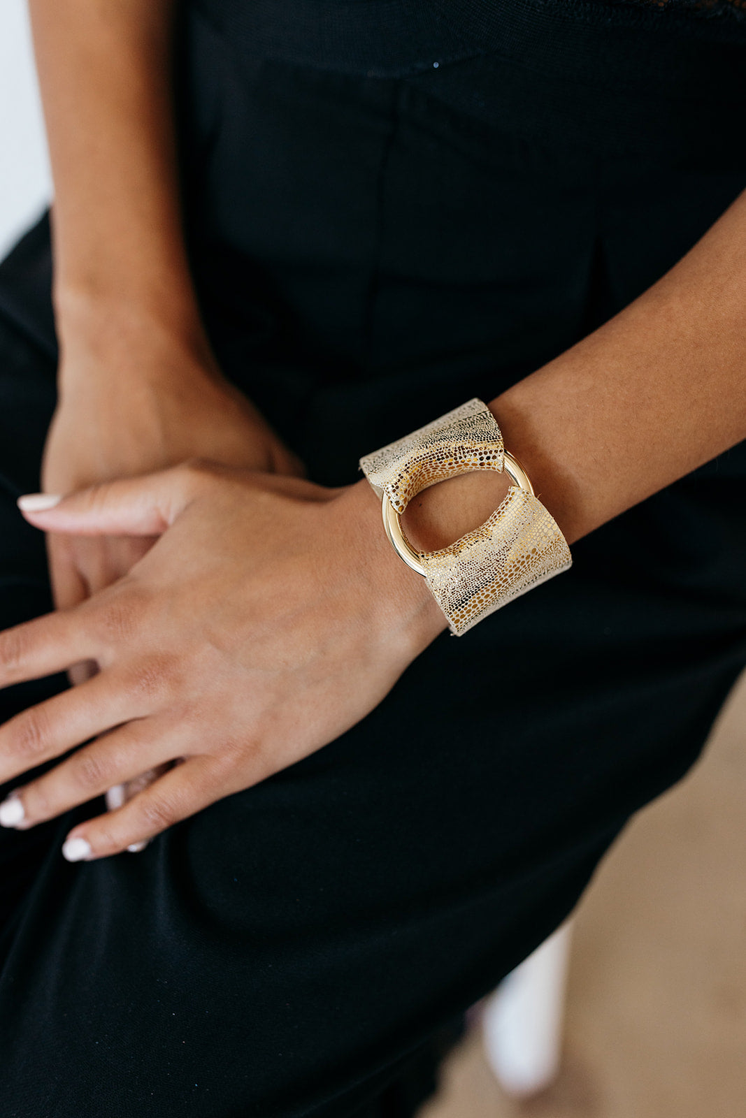 Luna Gold Leather Cuff