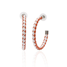 Load image into Gallery viewer, Orange &amp; White Braided Hoop Earrings
