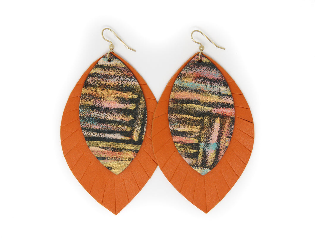 Come Together with Orange Fringe Layered Earring | Hand-painted by Jeanetta Gonzales