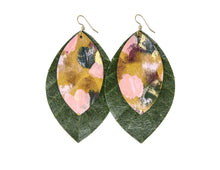 Load image into Gallery viewer, Coming Home with Dark Green Fringe Layered Earrings | Hand-Painted by Rachel Camfield
