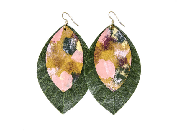 Coming Home with Dark Green Fringe Layered Earrings | Hand-Painted by Rachel Camfield