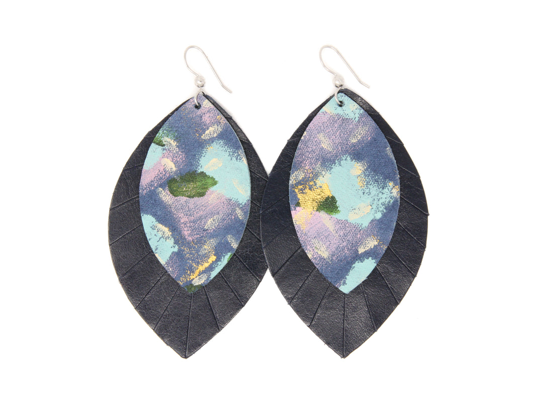 Breathe with Navy Fringe Layered Earrings | Hand-Painted by Rachel Camfield