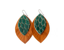 Load image into Gallery viewer, Scalloped in Green with Brown Fringe Layered Earrings
