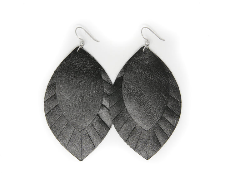 Black with Black Fringe Layered Earrings