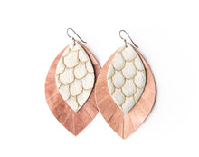 Load image into Gallery viewer, Scalloped in Cream with Blush Fringe Layered Earrings
